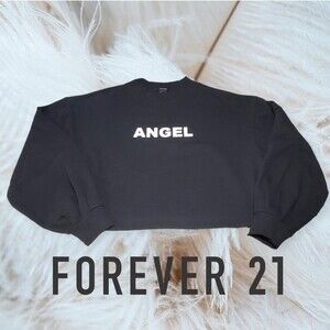 Forever‎ 21 Black Angel Long Sleeve Cropped Sweat Shirt M